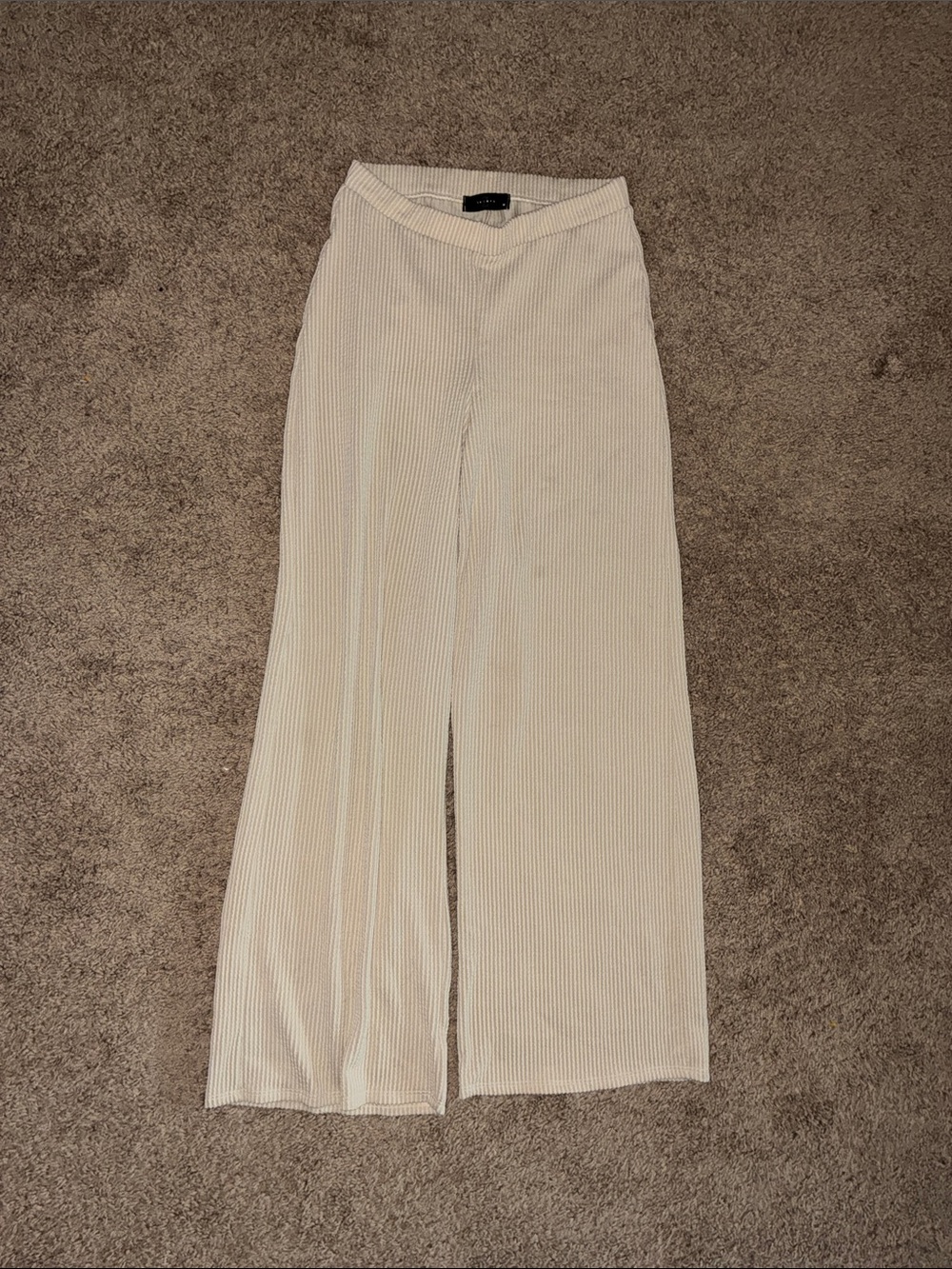 Wide Leg Ribbed Jumpsuit Pants — Cream